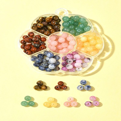 175Pcs 7 Styles Round Natural Tiger Eye & Green Aventurine & Red Jasper & Topaz Jade & Dyed Persian Jade & Blue Spot Jasper & Yellow Jade Box Sets DIY-FS0007-08-1