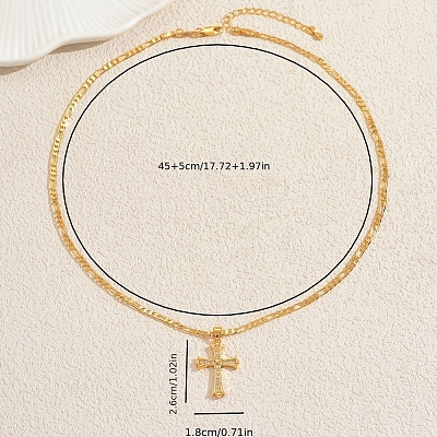 Elegant Brass Micro Pave Clear Cubic Zirconia Cross Pendant Necklaces for Daily Casual and Streetwear Wear CD4943-1