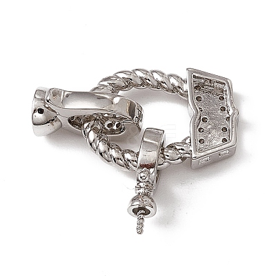 Brass Micro Pave Clear Cubic Zirconia Fold Over Clasps KK-K271-09P-1