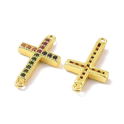 Real 18K Gold Plated Brass Micro Pave Cubic Zirconia Connector Charms KK-L209-041G-01-1