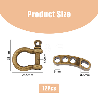 12Pcs Tibetan Style Alloy D-Ring Anchor Shackle Clasps FIND-FH0008-01-1