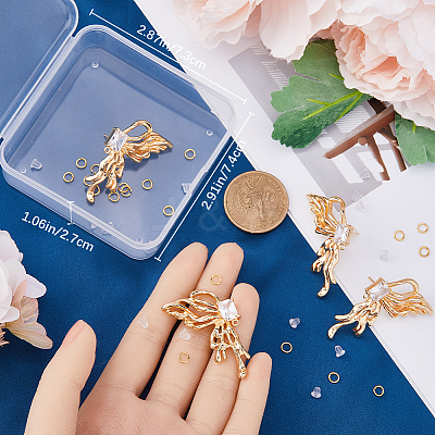 4Pcs 2 Style Brass Pave Clear Cubic Zirconia Butterfly Stud Earring Findings DIY-CN0002-73-1