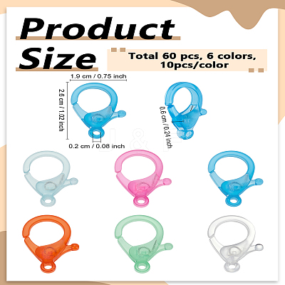 60Pcs 6 Colors Transparent Plastic Lobster CLaw Clasps KY-LP0001-26-1