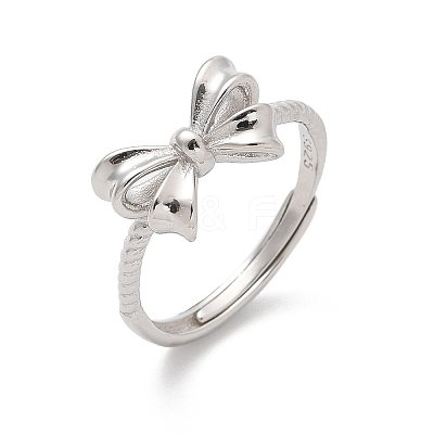 925 Sterling Silver Bowknot Adjustable Rings for Women RJEW-R008-02S-03-1