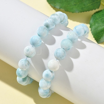 Round Natural Hemimorphite Beaded Stretch Bracelets for Men Women BJEW-B136-01C-1