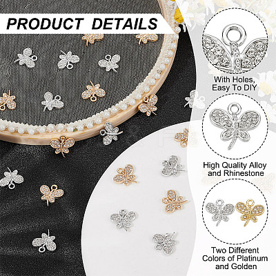 48Pcs 2 Colors Rack Plating Eco-friendly Alloy Crystal Rhinestone Butterfly Charms FIND-HY0003-77-1