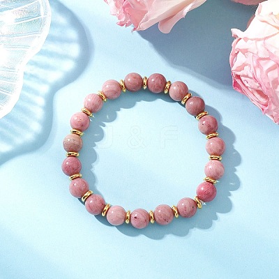 Natural Rhodochrosite Beads Stretch Bracelets for Men Women BJEW-JB12125-01-1