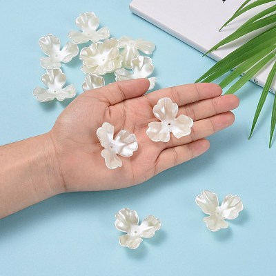 3-Petal Flower ABS Plastic Imitation Pearl Bead Caps X-OACR-R016-05-1