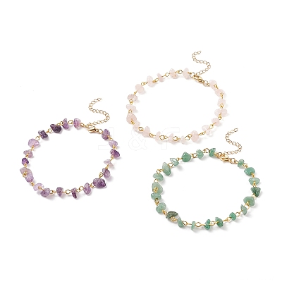 Gemstone Chips Beaded Anklet with 304 Stainless Steel Chains for Women X-AJEW-AN00497-1