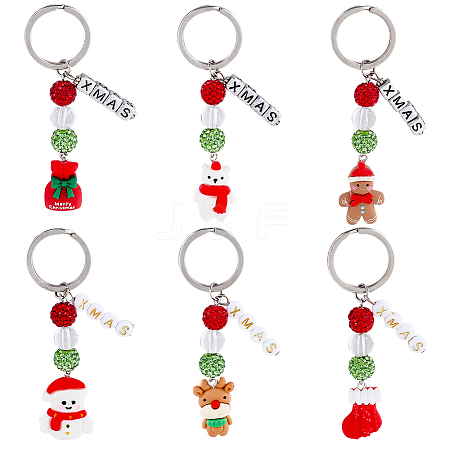 6Pcs 6 Styles Christmas Theme Opaque Resin Keychains KEYC-SP0001-54-1