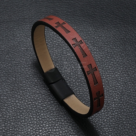 Cross Imitation Leather Flat Cord Bracelet PW-WG11142-03-1