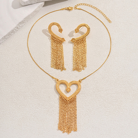 Elegant Zinc Alloy Hollow Heart Tassel Jewelry Set for Women HX7925-1