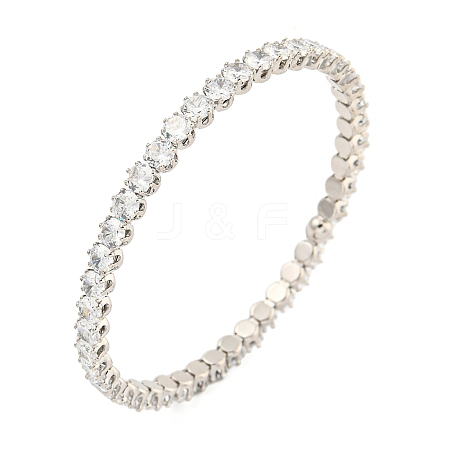 Rack Plating Brass Pave Clear Cubic Zirconia Open Cuff Bangles for Women BJEW-U004-02P-1