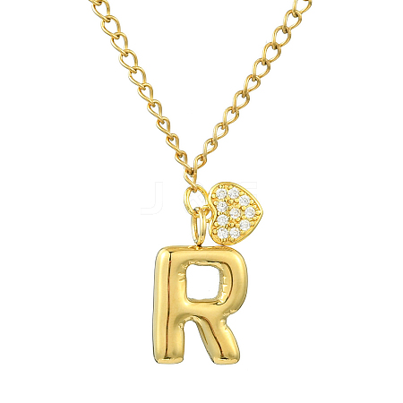 304 Stainless Steel Clear Cubic Zirconia Heart & Letter Pendant Curb Chain Necklaces for Women NJEW-FS00012-27R-1