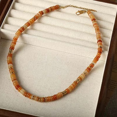 Natural Red Aventurine Disc Heishi Beaded Necklaces for Women IG0638-9-1