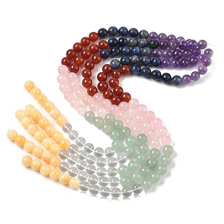 Chakra Natural Yellow Jade & Crystal Quartz & Green Aventurine & Rose Quartz & Carnelian & Sodalite & Amethyst Beads Strands G-NH0002-E03-10mm-1