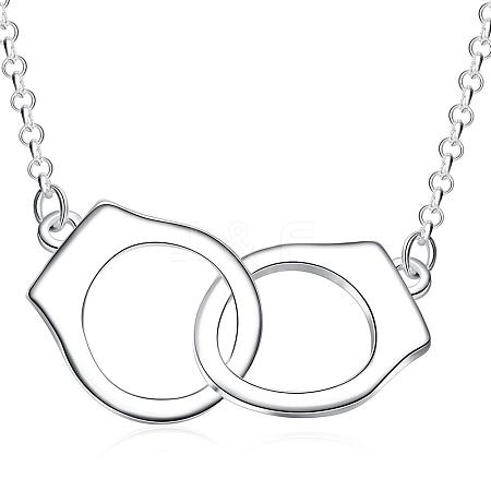 Hot Style Silver Color Plated Brass Cable Chain Handcuff Pendant Necklace NJEW-BB00360-1