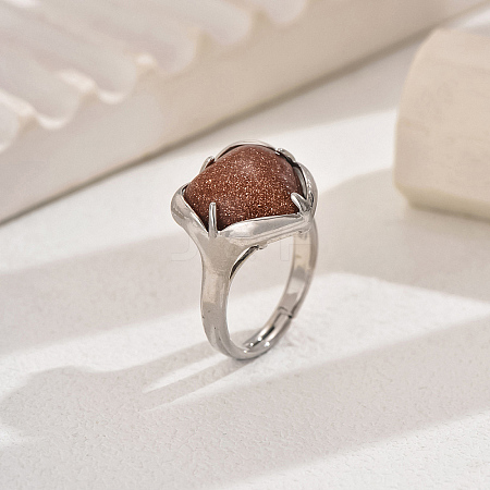 Heart-shaped Synthetic Goldstone Women's Ring VA9361-5-1