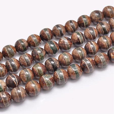Natural Tibetan Striped Pattern dZi Agate Beads Strands G-F354-13-1