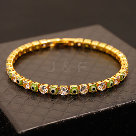 Brass & Clear Cubic Zirconia & Resin Evil Eye Tennis Bracelets for Women FS-WG6CA97-16-1