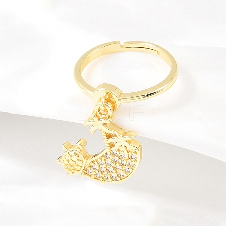 Adjustable Brass Micro Pave Cubic Zirconia Pendant Finger Rings for Women LS-RJEW-A090-01B-G-1