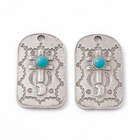 Synthetic Turquoise Half Round Pendants PALLOY-D013-04AS-1