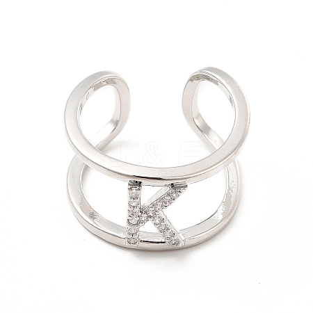 Clear Cubic Zirconia Initial Letter Open Cuff Ring RJEW-A012-01P-K-1