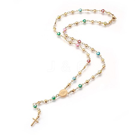 304 Stainless Steel Rosary Bead Necklaces NJEW-E133-04G-1