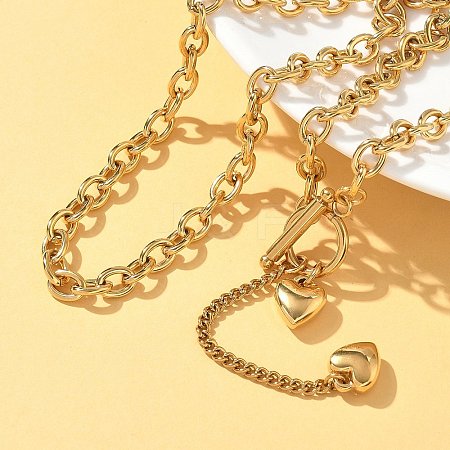 304 Stainless Steel Toggle Heart Y Necklaces for Women NJEW-M101-04G-1