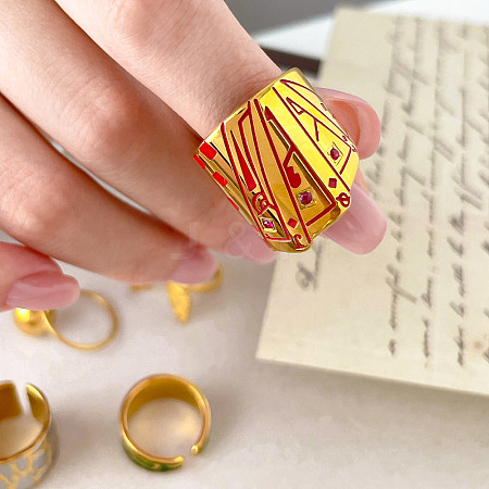 304 Stainless Steel Enamel Cuff Open Rings WGD5030-02-1