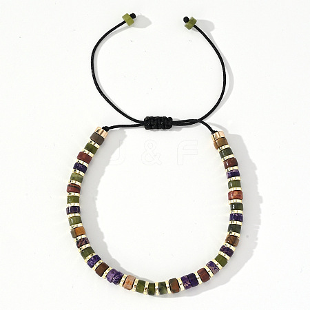 Ethnic Style Natural Mixed Gemstone Column Beads Braided Bead Bracelets for Men Women BR3776-4-1