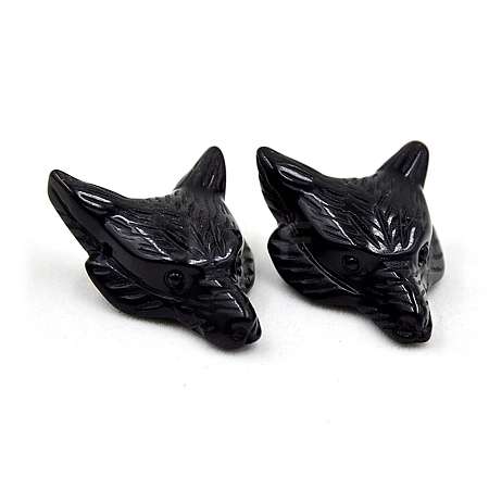 Natural Obsidian Carved Healing Wolf Head Figurines PW-WG39842-03-1