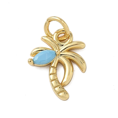 Brass Pave Light Blue Cubic Zirconia Coconut Tree Charms KK-A273-32G-1