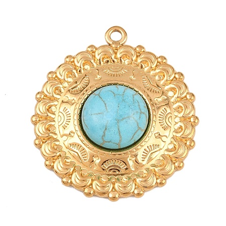 304 Stainless Steel with Synthetic Turquoise Pendants STAS-H253-01D-G-1