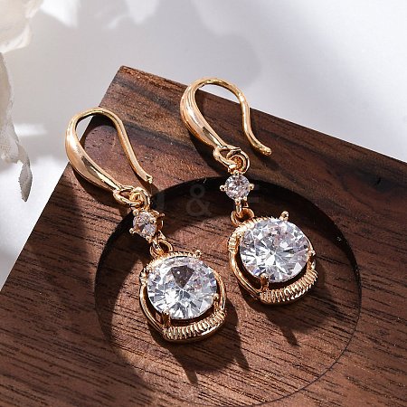 Brass Micro Pave Clear Cubic Zirconia Dangle Earrings EJEW-K300-23G-1