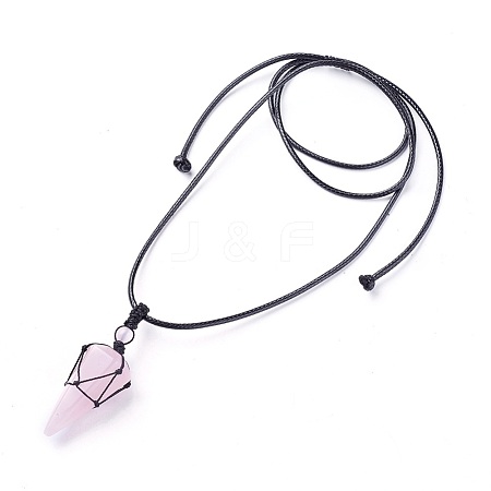 Natural Rose Quartz Pendants Necklaces NJEW-E140-A06-1