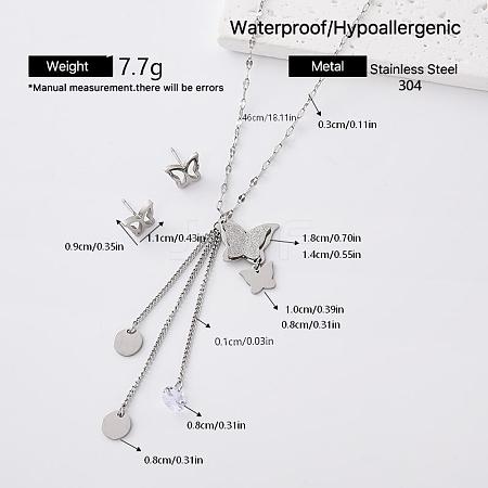 304 Stainless Steel Butterfly Stud Earrings & Tassel Necklaces Sets for Women IY3689-5-1