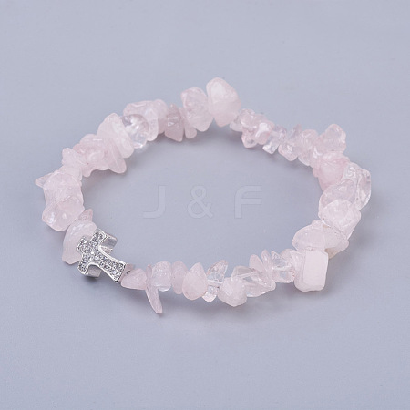Natural Rose Quartz Beads Stretch Bracelets BJEW-JB03926-01-1