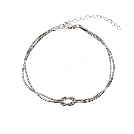 304 Stainless Steel 2-Strand Handmade Knot Snake Chain Bracelets for Couples BU0455-4-1