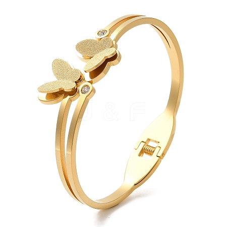 Adjustable Butterfly Vacuum Plating PVD Vacuum Plating 304 Stainless Steel Bangles for Women BJEW-F474-13G-1