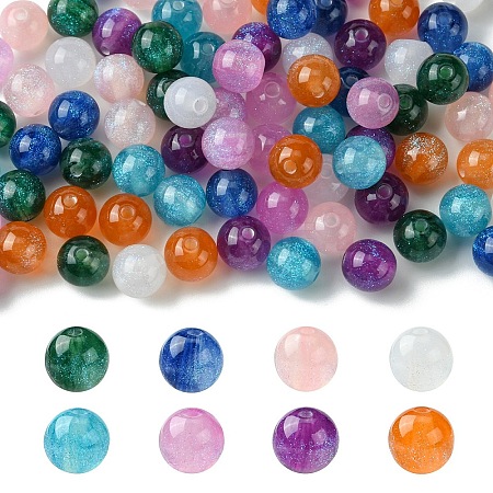 80Pcs 8 Colors Round Imitation Cat Eye Resin Beads RESI-YW0001-81-1