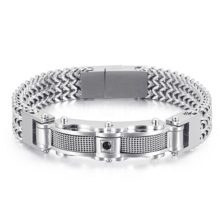 304 Stainless Steel Pave Cubic Zirconia Wheat Chain Bracelets for Men's FS-WGC4B47-04-1