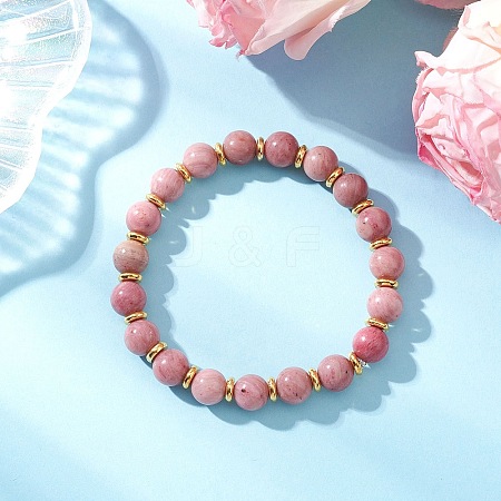 Natural Rhodochrosite Beads Stretch Bracelets for Men Women BJEW-JB12125-01-1