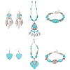 ANATTASOUL Natural & Synthetic Turquoise Heart Pendant Necklaces & Beaded Bracelets & Feather Chandellier Earrings SJEW-AN0001-45-1