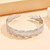 304 Stainless Steel Leaf Open Cuff Bangles for Women SA-CBABC9E-03P-1