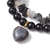 2pcs 2 Styles 6mm Round & Chip Natural Dyed & Heated Black Agate Beaded Stretch Bracelet Sets BJEW-TA00517-04-3