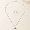 Vintage Brass Cubic Zirconia Clover Stud Earrings & Necklaces Set for Women UB5162-1