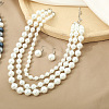 Resin Imitation Pearl Round Beaded Multilayer Necklaces & Dangle Earrings Sets WG4EAB6-01-2