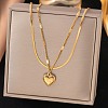 304 Stainless Steel Double Layered Heart Pendant Necklaces for Women NJEW-H046-04G-1