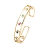 Brass Hollow Lightning Bolt Open Cuff Bangles with Colorful Glass for Women BJEW-M312-10G-1